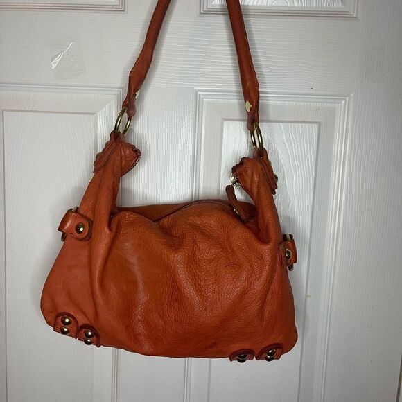 Vintage Fully Leather Orange Linea Pelle Collection shoulder bag brass hardwares - Picture 5 of 16